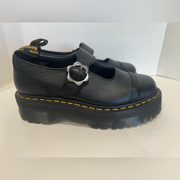 Dr Martens Addina Flower Buckle Black Platform Mary Jane Shoes US Size 8 NEW - Picture 1 of 8